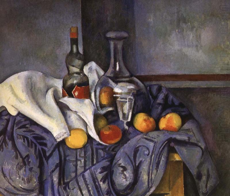 and fruit still life of wine, Paul Cezanne